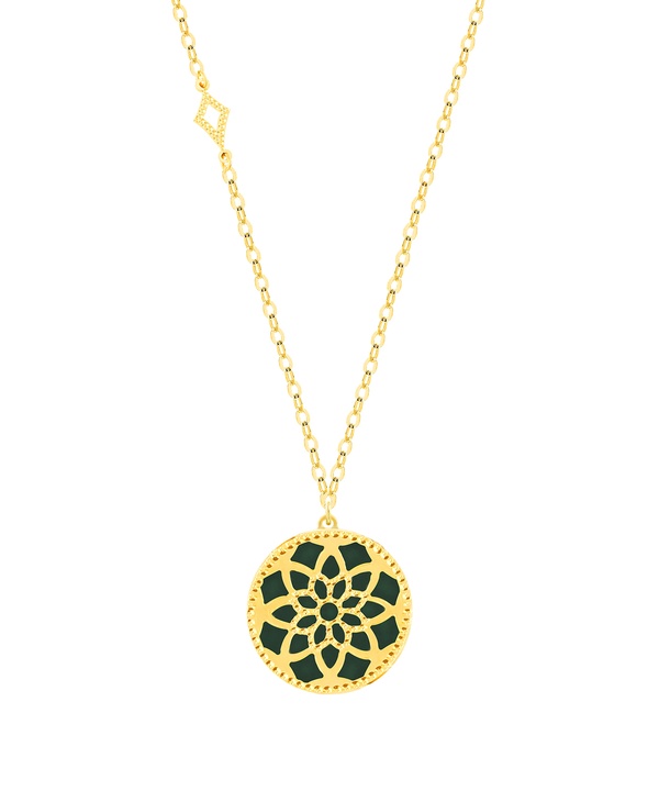 Madinah 18k Yellow Gold Emerald Green And White Mother Of Pearl Necklace