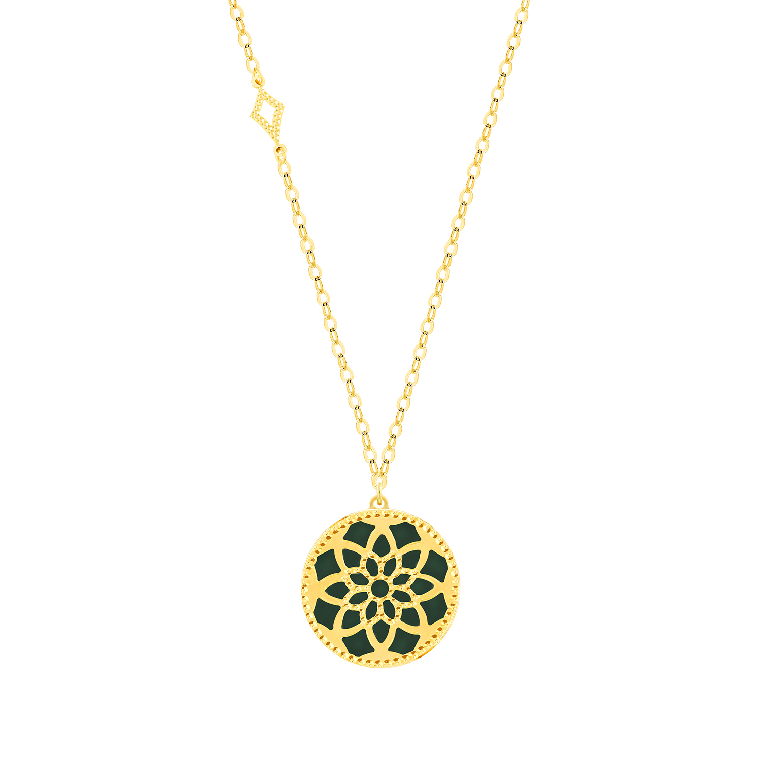 Madinah 18K Yellow Gold Emerald Green And White Mother Of Pearl Necklace