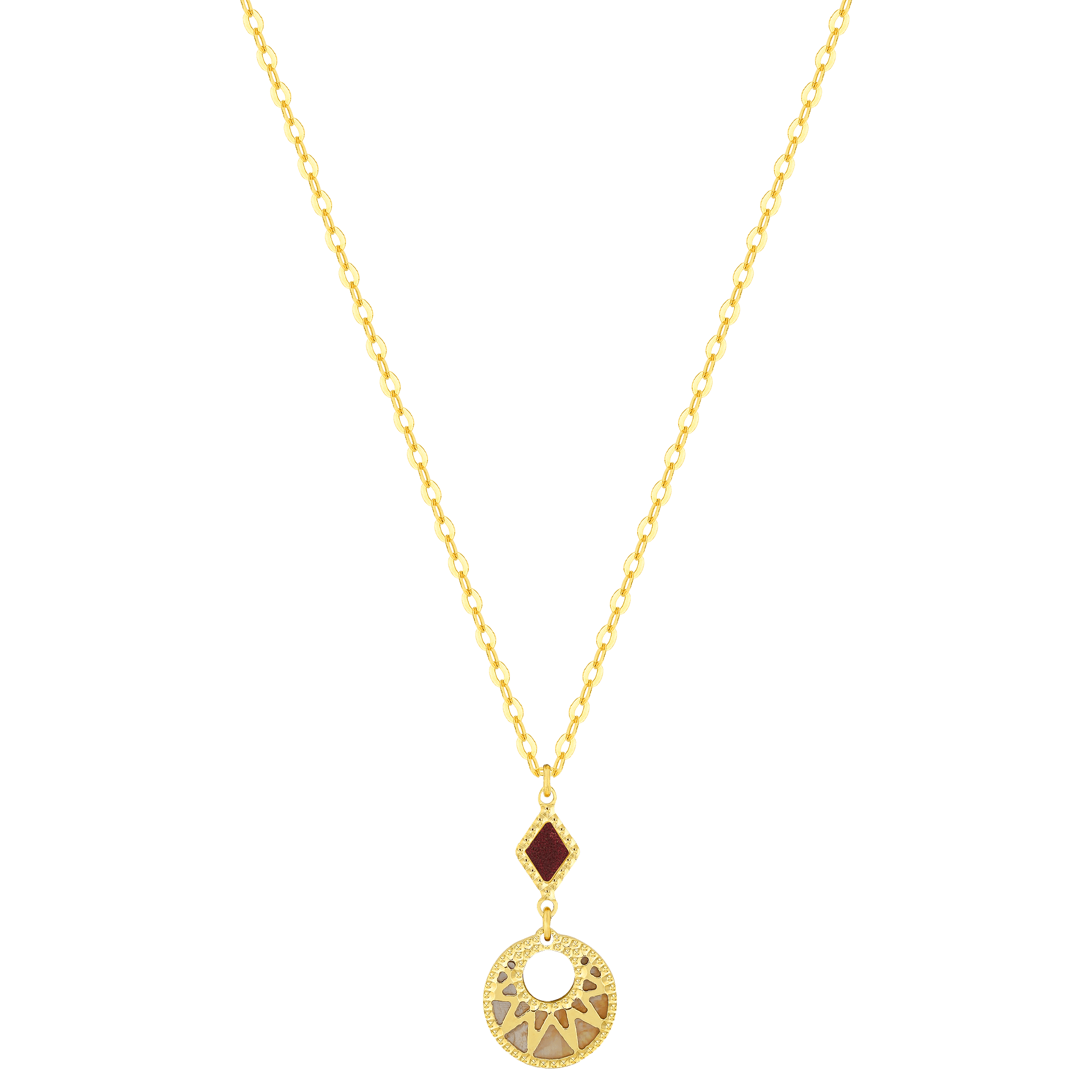 Maasai Mother Of Pearl Reversible Necklace in 18K Yellow Gold