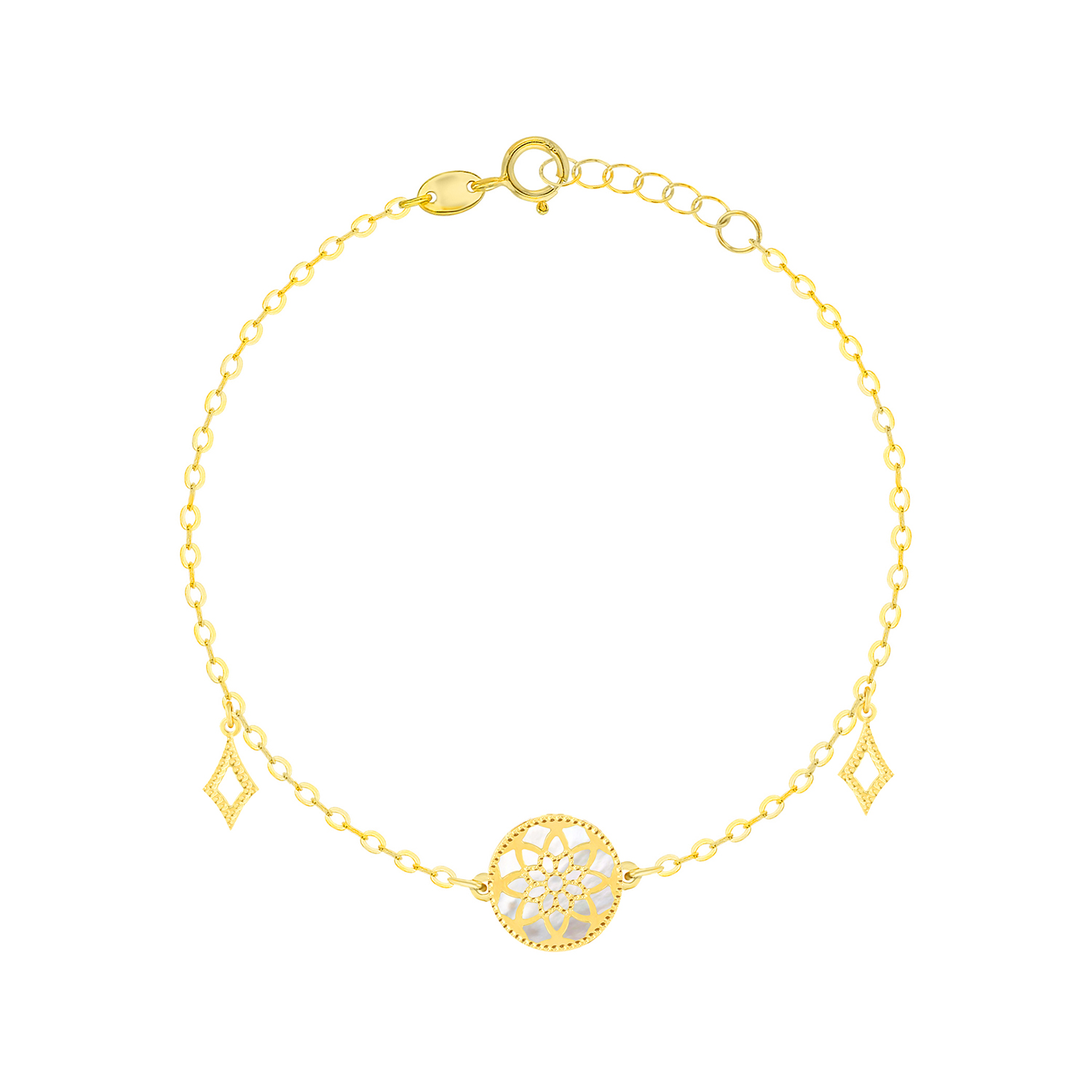 Madinah 18K Yellow Gold Sky Blue And White Mother Of Pearl Bracelet