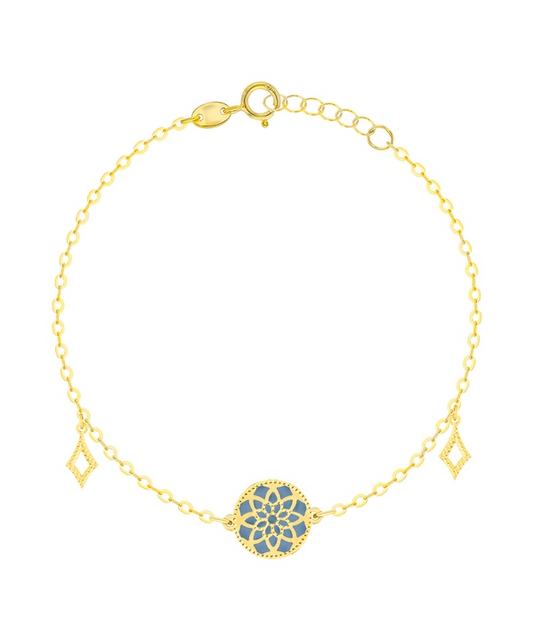 Madinah 18k Yellow Gold Sky Blue And White Mother Of Pearl Bracelet