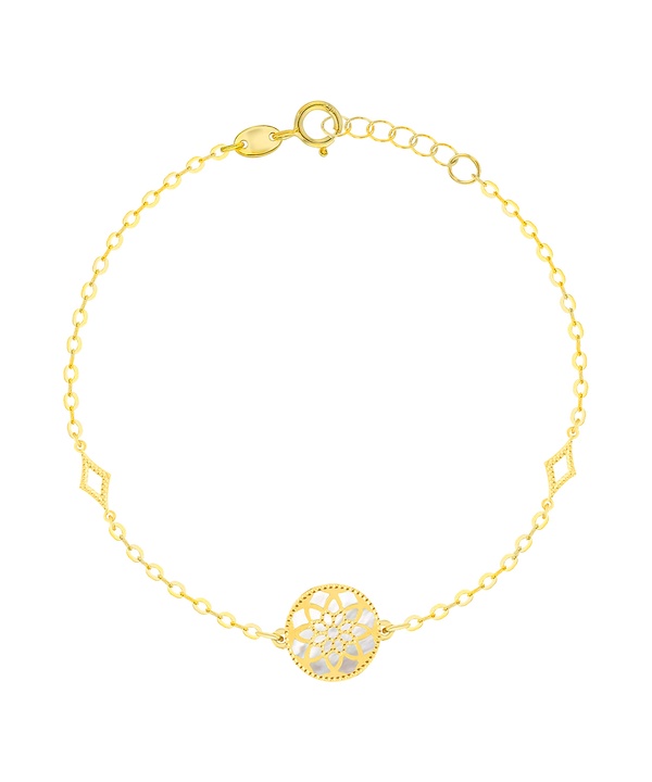 Madinah 18k Yellow Gold Sky Blue And White Mother Of Pearl Bracelet