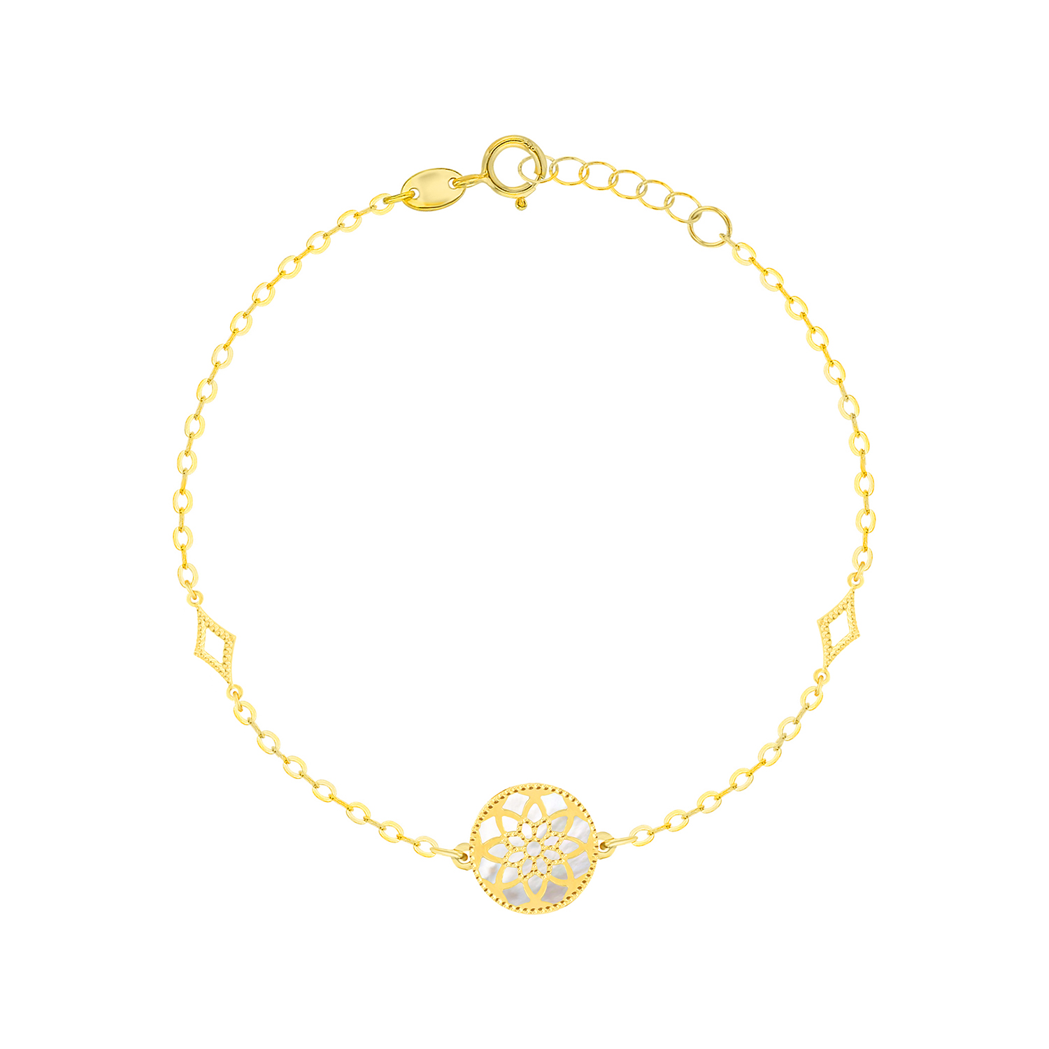 Madinah 18K Yellow Gold Sky Blue And White Mother Of Pearl Bracelet