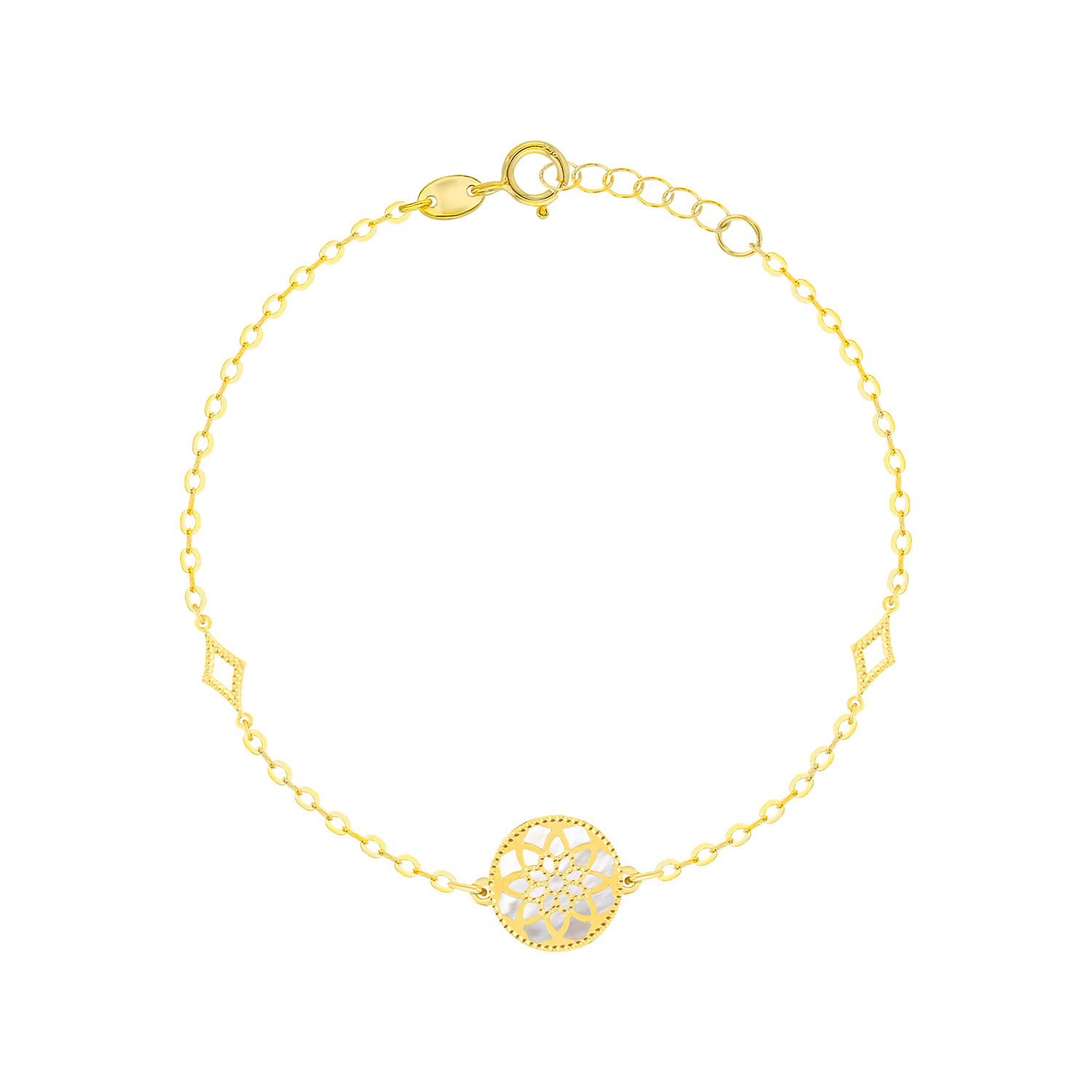 Madinah 18K Yellow Gold Emerald Green And White Mother Of Pearl Bracelet