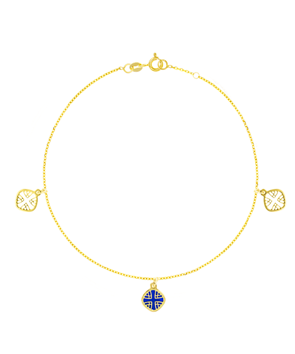 Espaã±a Coloured Mother Of Pearl Anklet Three Motifs In 18k Yellow Gold