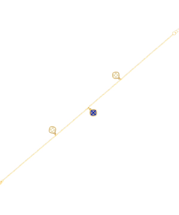 Espaã±a Coloured Mother Of Pearl Anklet Three Motifs In 18k Yellow Gold