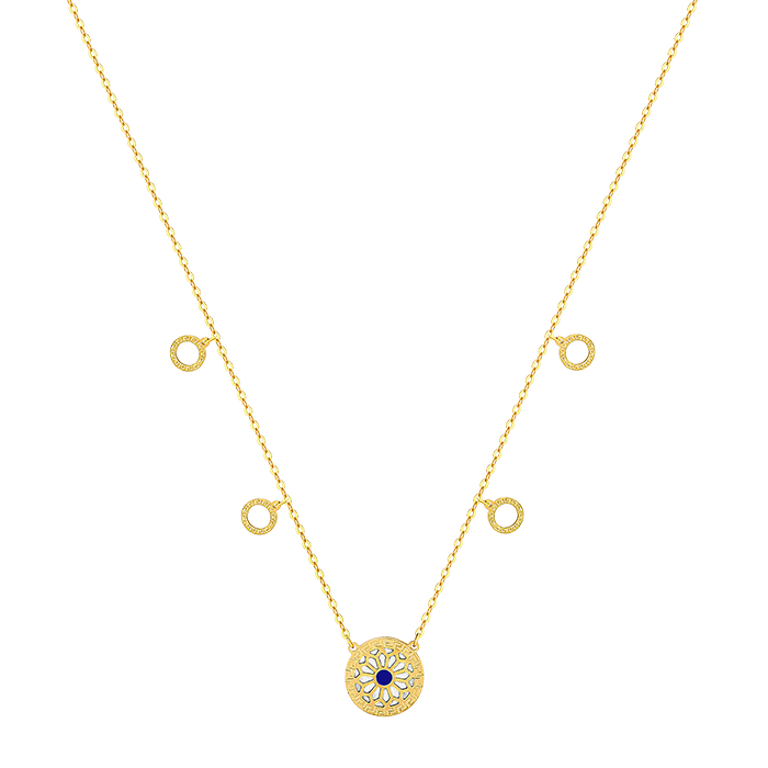Athens 18k Yellow Gold Necklace With Blue And White Mother Of Pearl