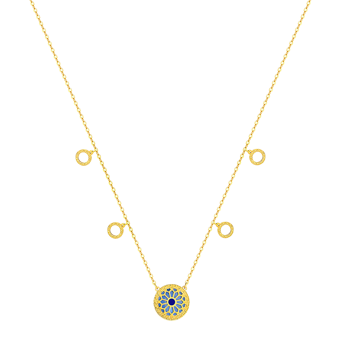 Athens 18k Yellow Gold Necklace With Blue And White Mother Of Pearl