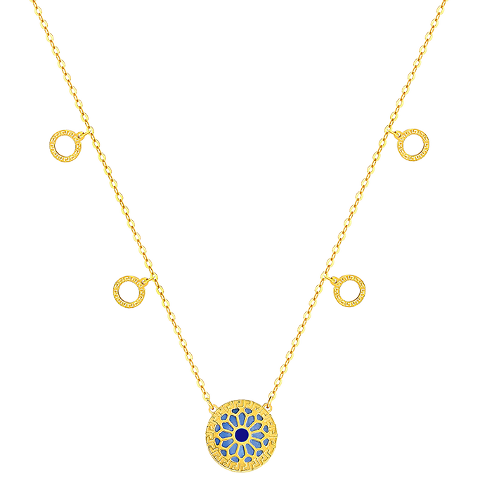 Athens 18k Yellow Gold Necklace With Blue And White Mother Of Pearl