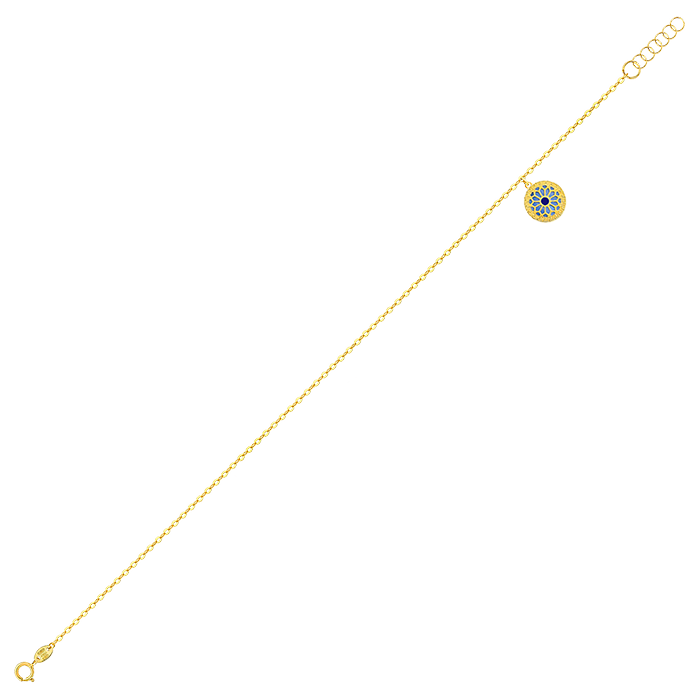 Athens 18k Yellow Gold Anklet With Blue And White Mother Of Pearl