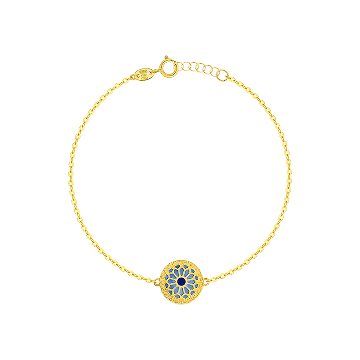 Athens 18k Yellow Gold Bracelet With Blue And White Mother Of Pearl