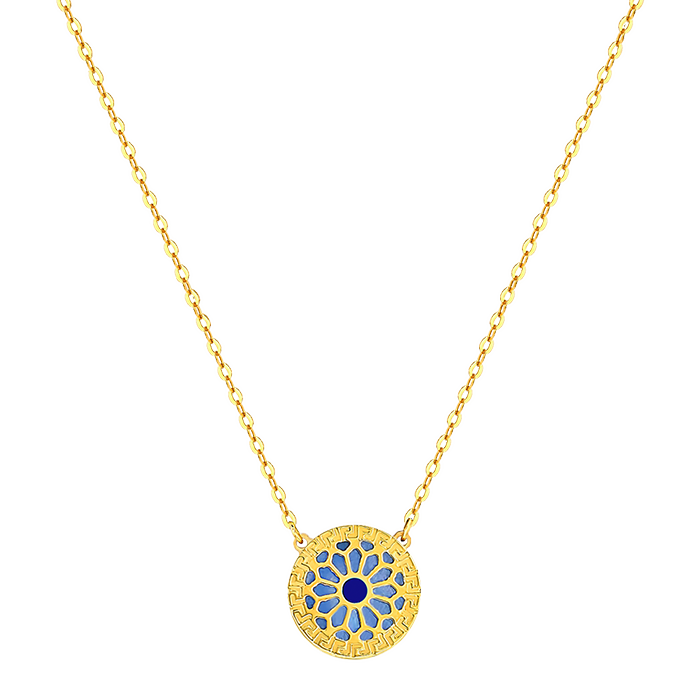 Athens 18k Yellow Gold Necklace With Blue And White Mother Of Pearl