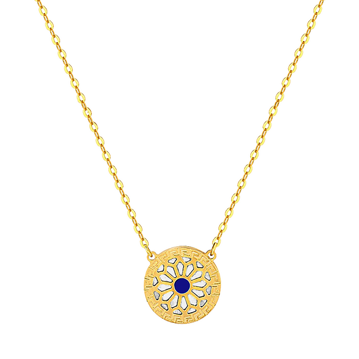 Athens 18k Yellow Gold Necklace With Blue And White Mother Of Pearl