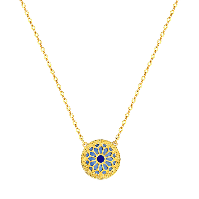 Athens 18k Yellow Gold Necklace With Blue And White Mother Of Pearl