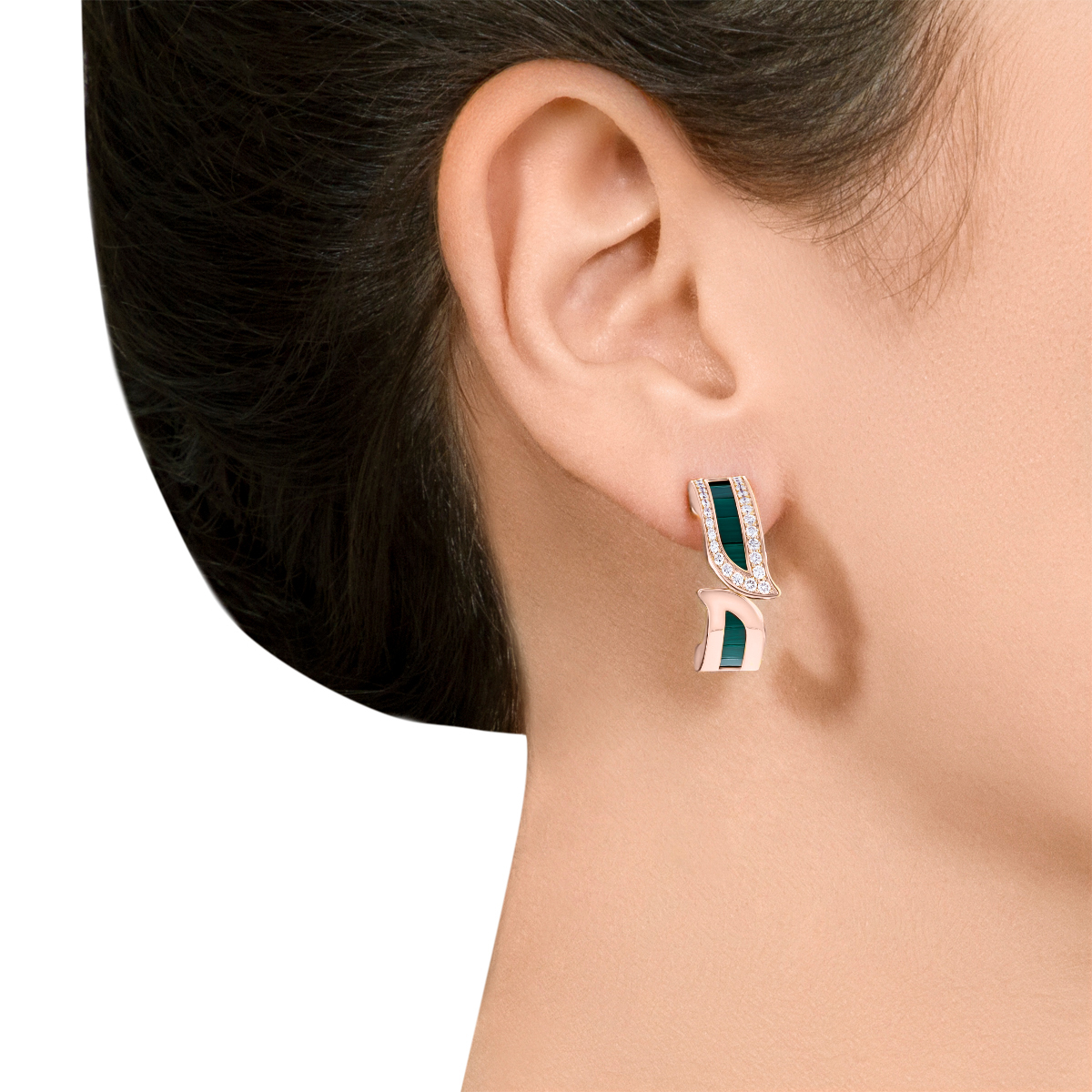 Mosaic Malachite & Diamond Hoop Earrings In 18k Rose Gold