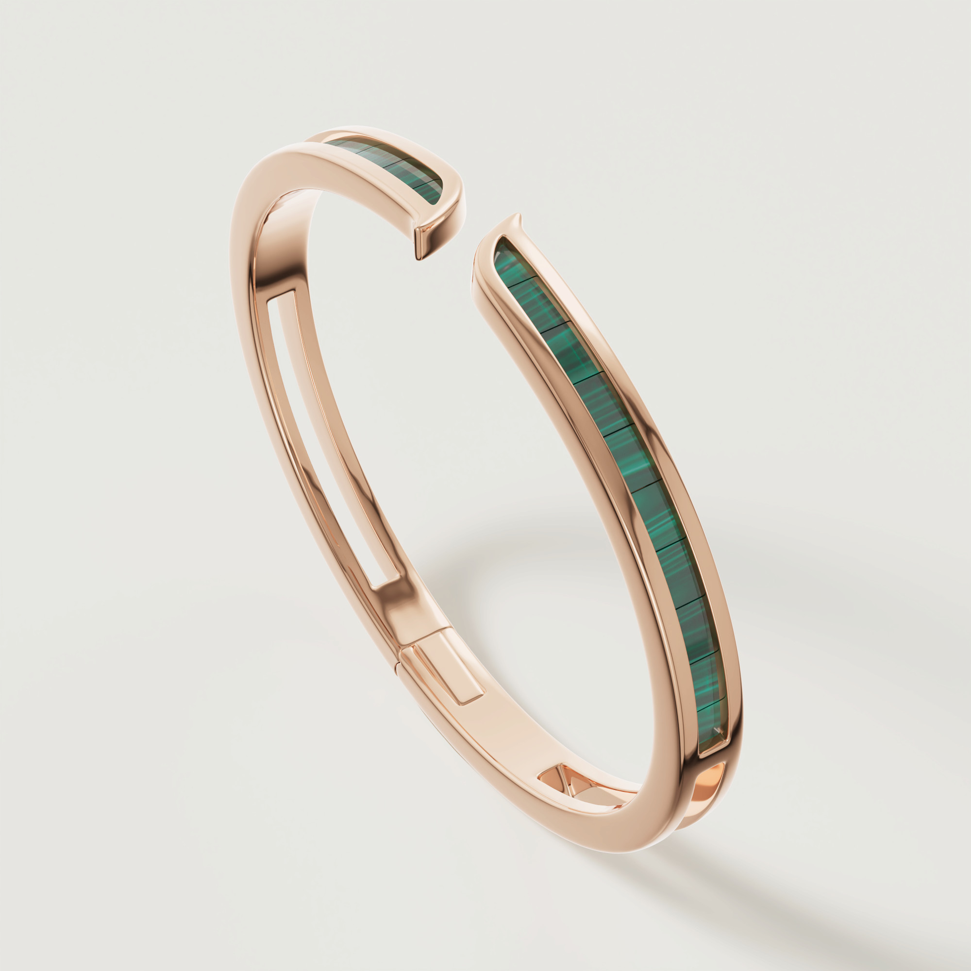Mosaic Malachite Bangle In 18k Rose Gold