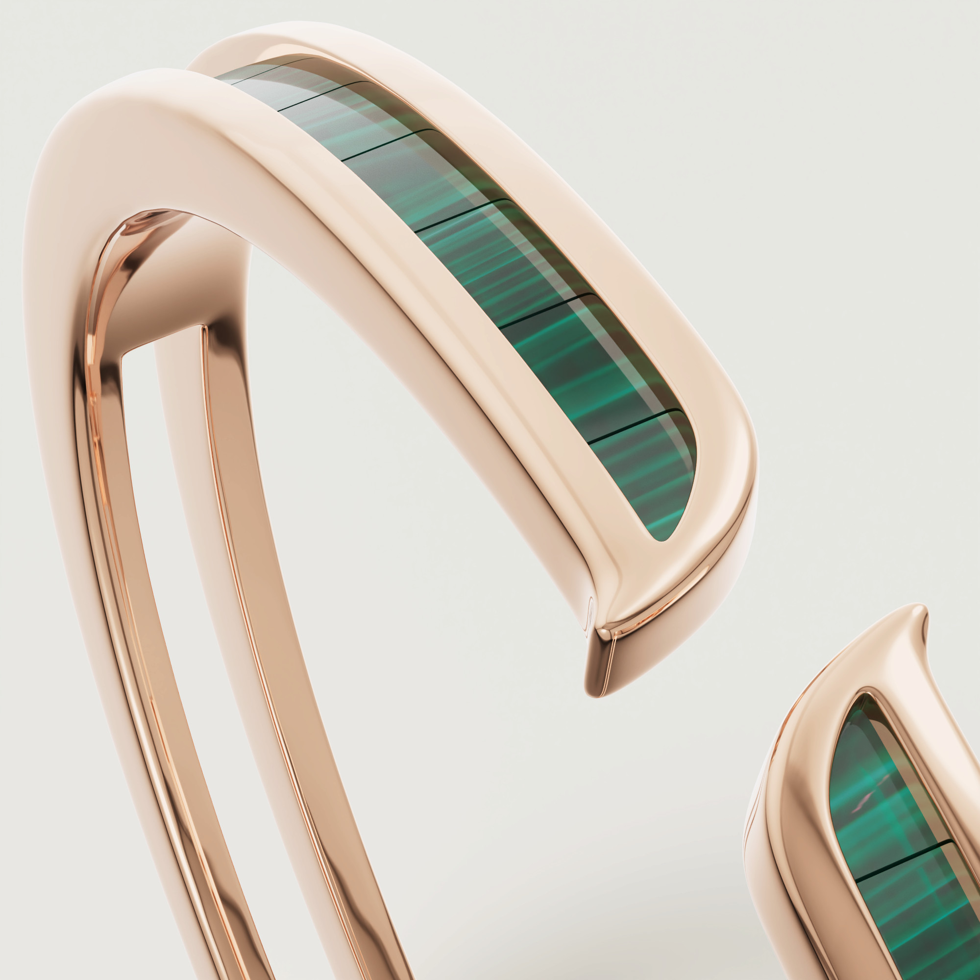 Mosaic Malachite Bangle In 18k Rose Gold