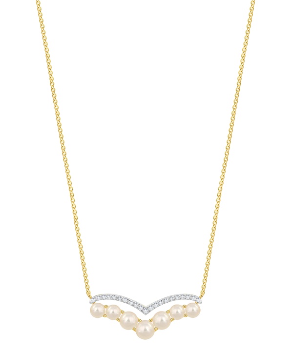 Cadeau 18k Yellow Gold Pearl And Diamond Necklace