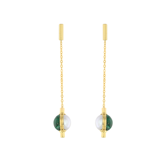 Glow Sphere 18K Gold Malachite And Freshwater Pearl Earrings