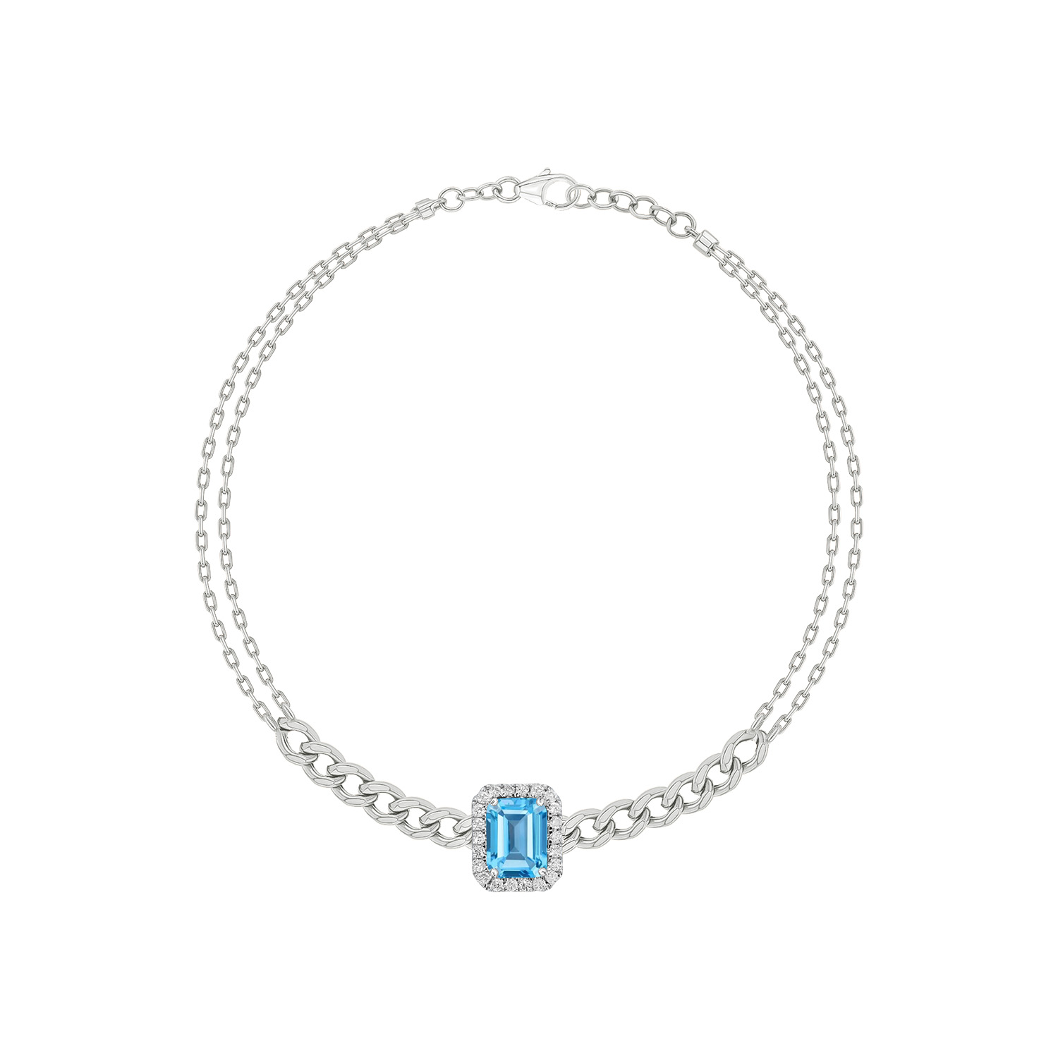 Havana Miami Bracelet In 18K White Gold With Diamond & Swiss Blue Topaz