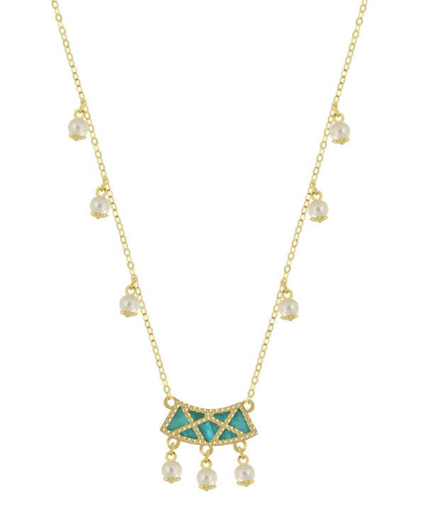 Arabiya 18k Yellow Gold Necklace With Green And White Mother Of Pearl And White Freshwater Pearl