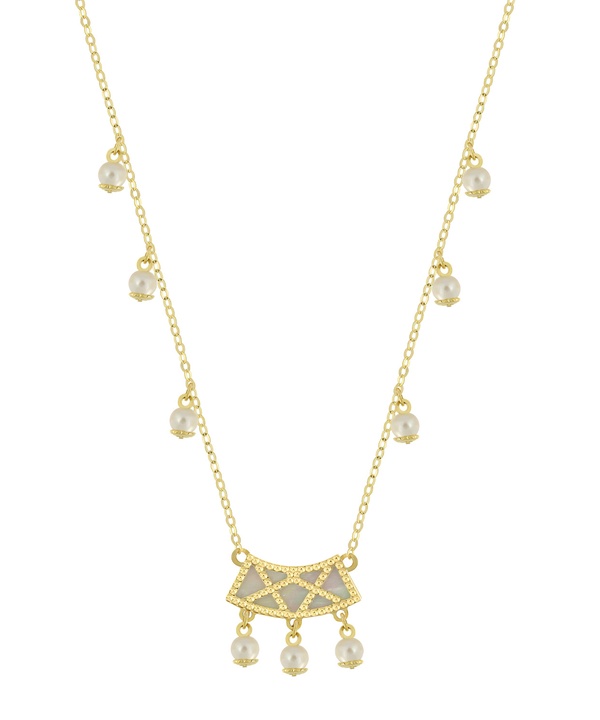 Arabiya 18k Yellow Gold Necklace With Green And White Mother Of Pearl And White Freshwater Pearl