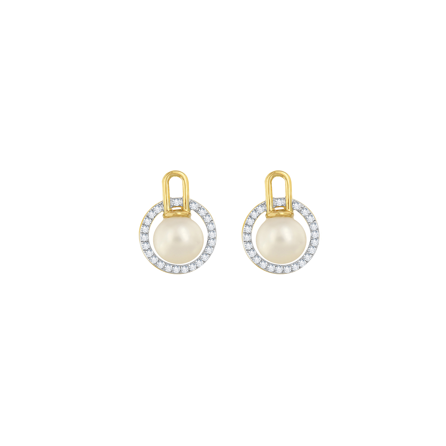 Cadeau 18k Yellow Gold Pearl And Diamond Earrings