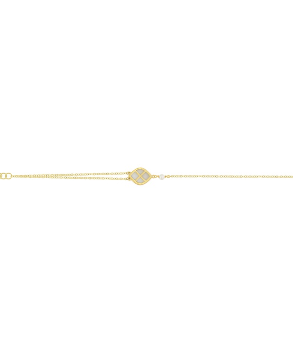 Arabiya 18k Yellow Gold Bracelet With Electric Blue And White Mother Of Pearl And White Freshwater Pearl