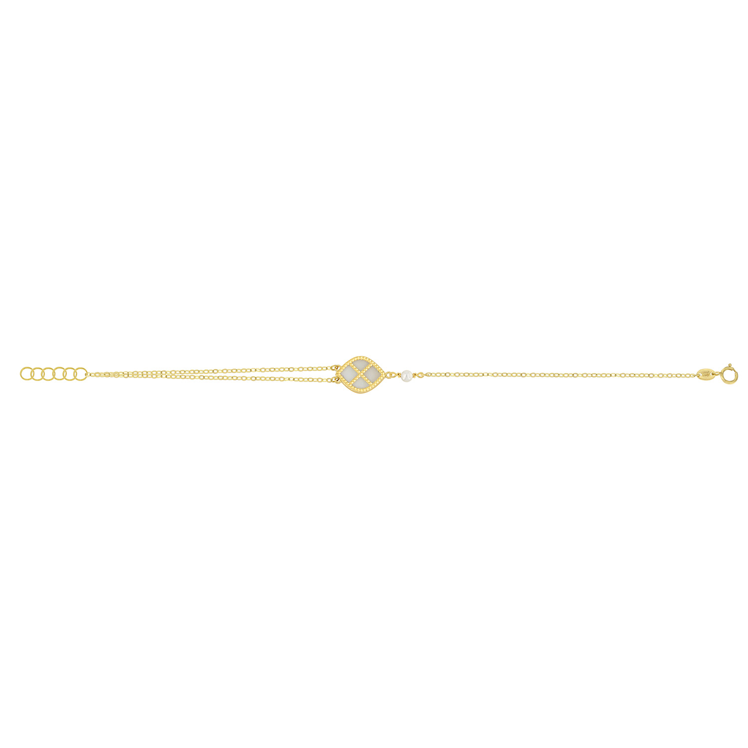 Arabiya 18K Yellow Gold Bracelet With Blue And White Mother Of Pearl And White Freshwater Pearl