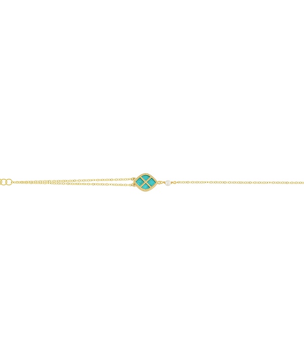Arabiya 18k Yellow Gold Bracelet With Blue And White Mother Of Pearl And White Freshwater Pearl