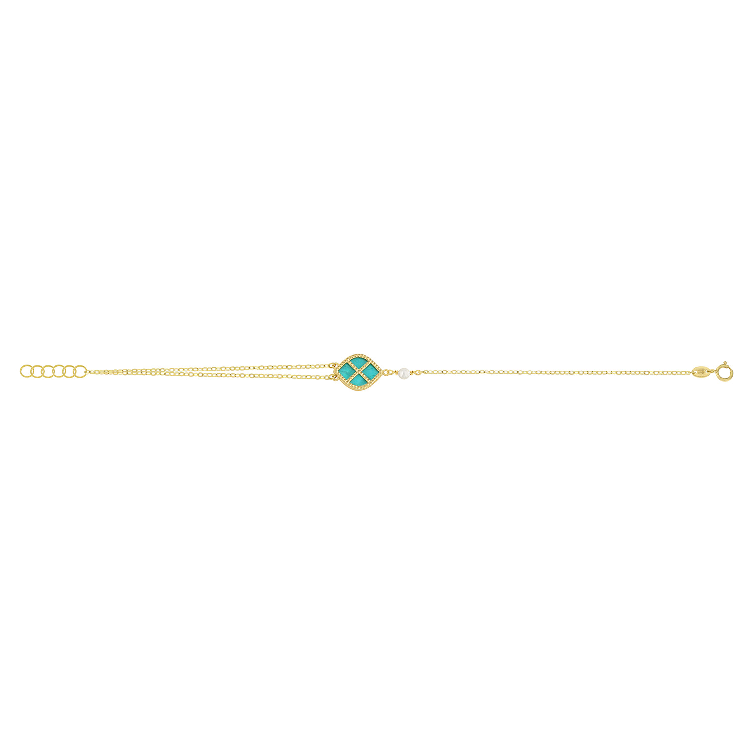 Arabiya 18K Yellow Gold Bracelet With Blue And White Mother Of Pearl And White Freshwater Pearl