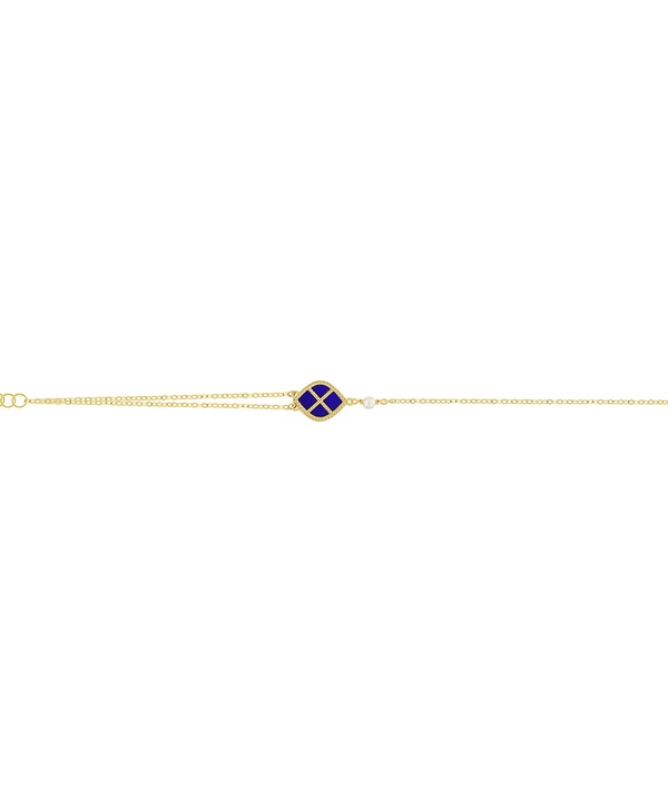 Arabiya 18k Yellow Gold Bracelet With Electric Blue And White Mother Of Pearl And White Freshwater Pearl