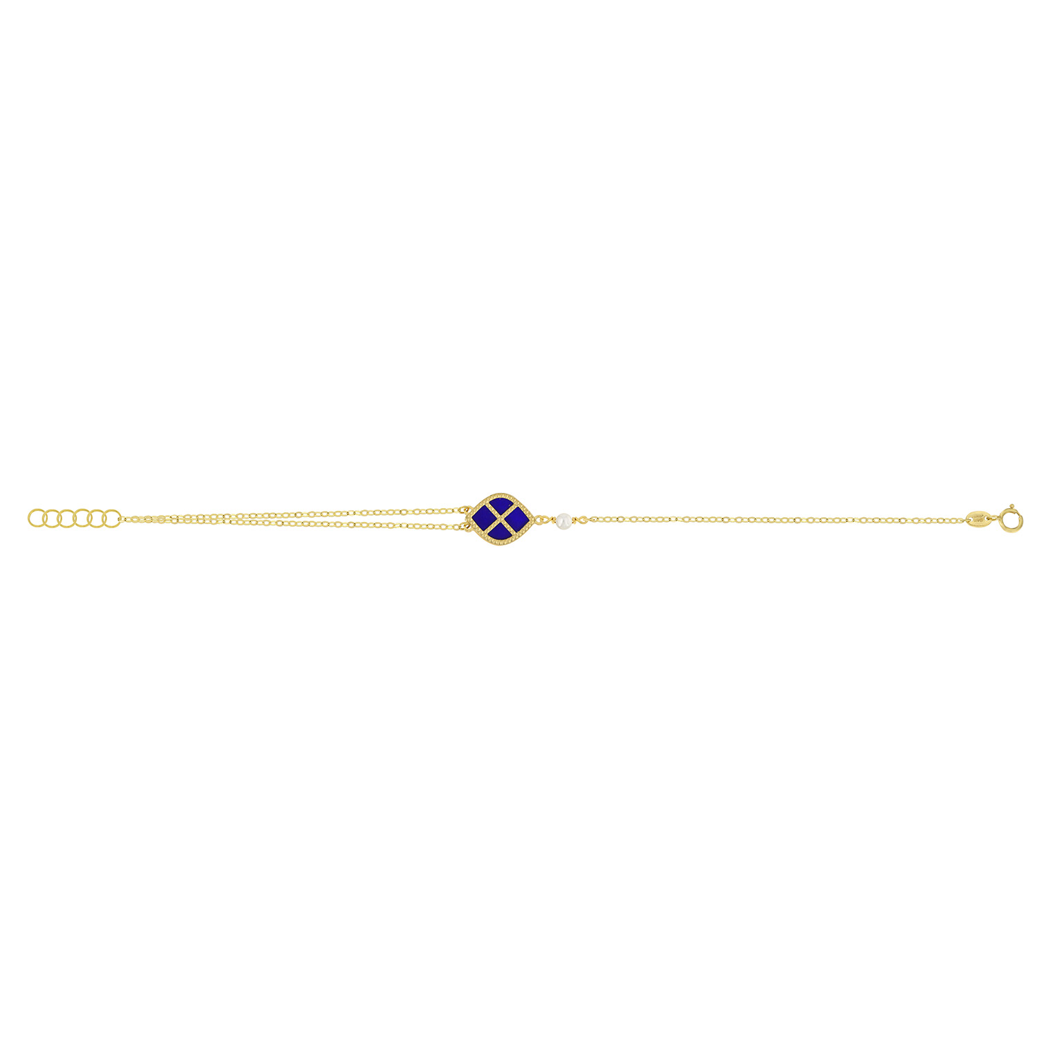 Arabiya 18K Yellow Gold Bracelet With Electric Blue And White Mother Of Pearl And White Freshwater Pearl