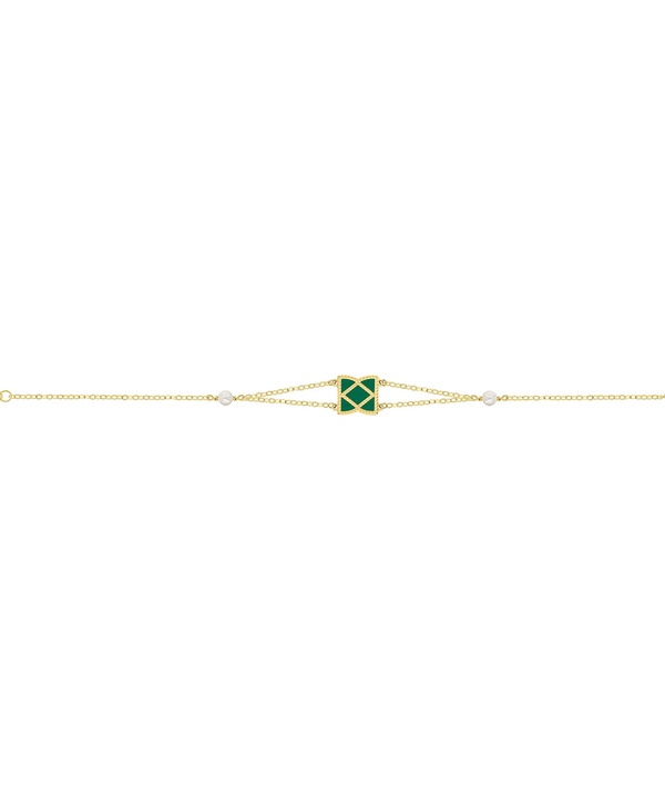 Arabiya 18k Yellow Gold Bracelet With Green And White Mother Of Pearl And White Freshwater Pearl