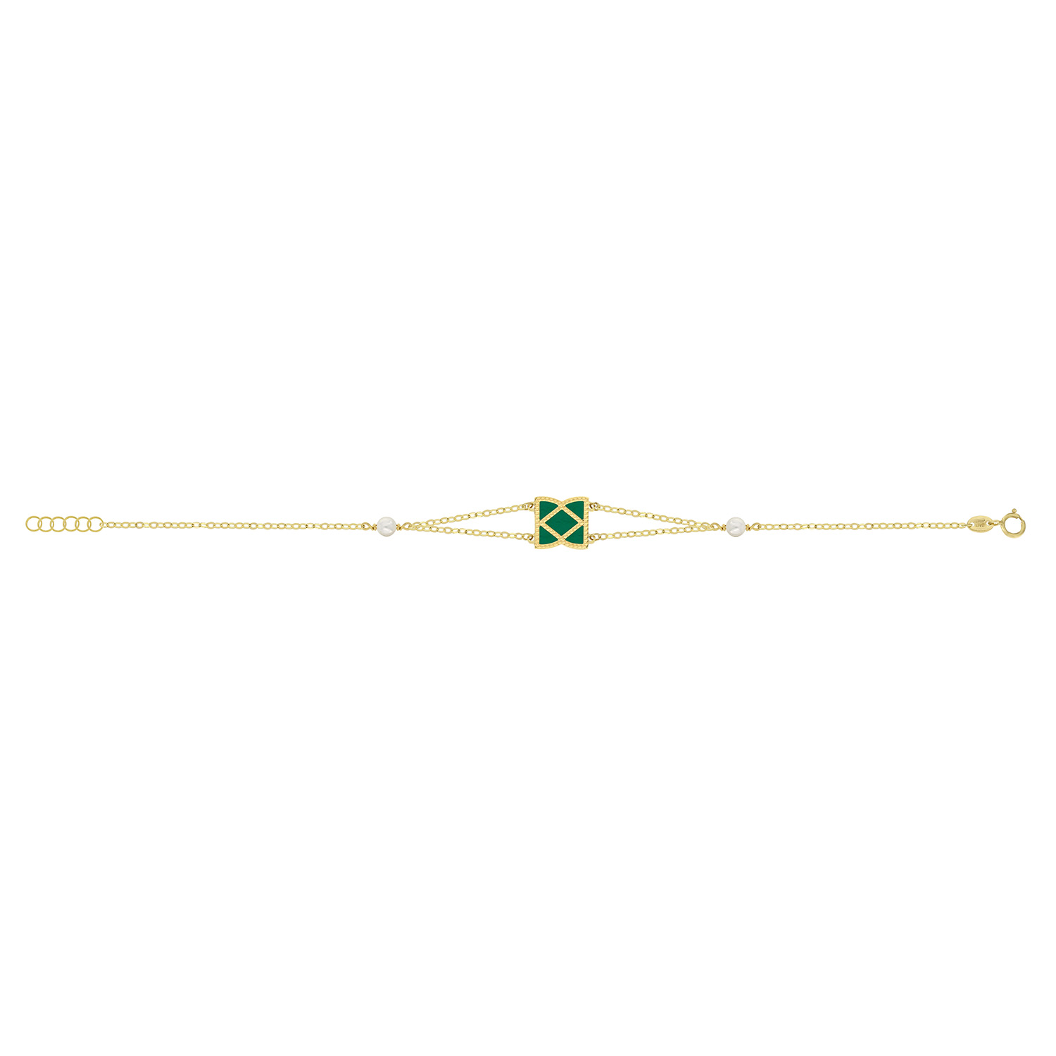 Arabiya 18K Yellow Gold Bracelet With Green And White Mother Of Pearl And White Freshwater Pearl