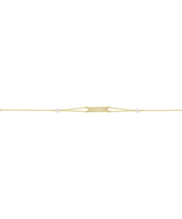 Arabiya 18k Yellow Gold Bracelet With Green And White Mother Of Pearl And White Freshwater Pearl