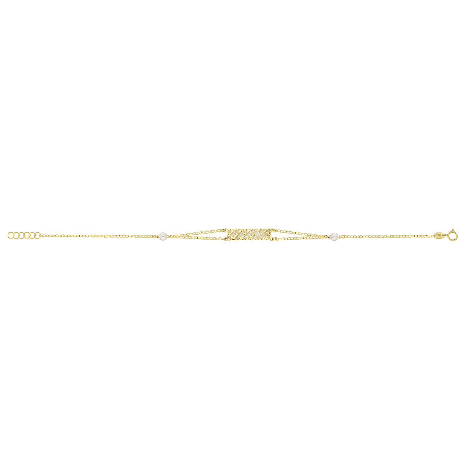 Arabiya 18K Yellow Gold Bracelet With Green And White Mother Of Pearl And White Freshwater Pearl