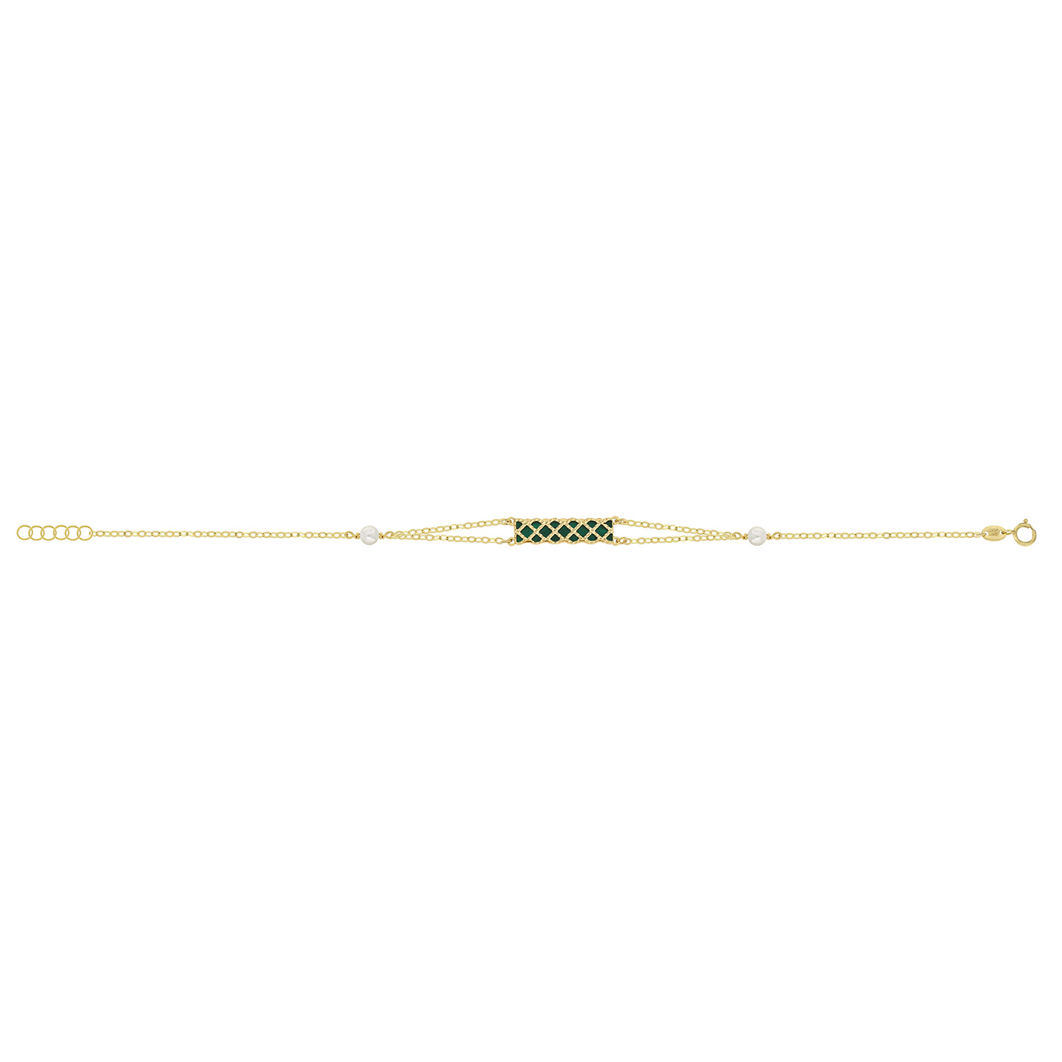 Arabiya 18K Yellow Gold Bracelet With Green And White Mother Of Pearl And White Freshwater Pearl