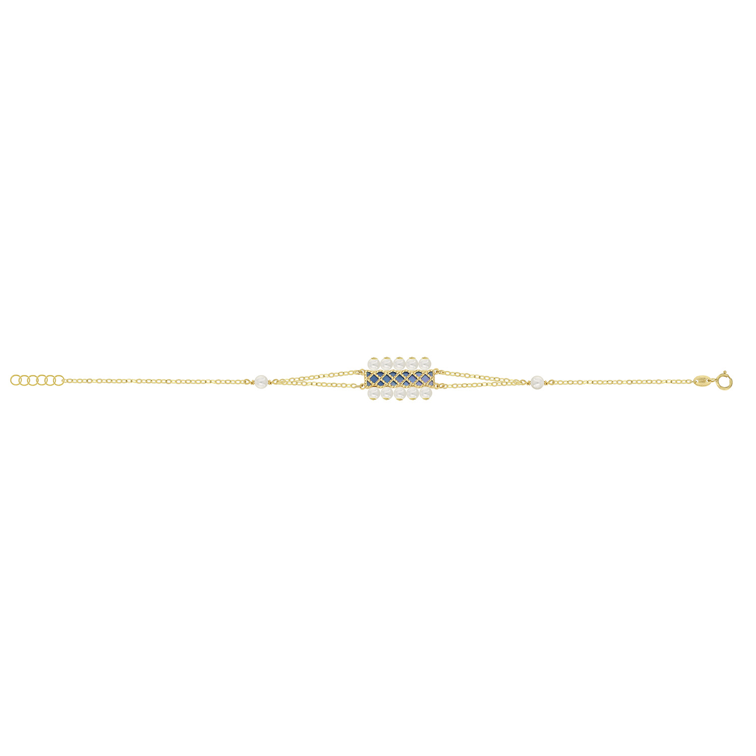 Arabiya 18K Yellow Gold Bracelet With Blue And White Mother Of Pearl And White Freshwater Pearl
