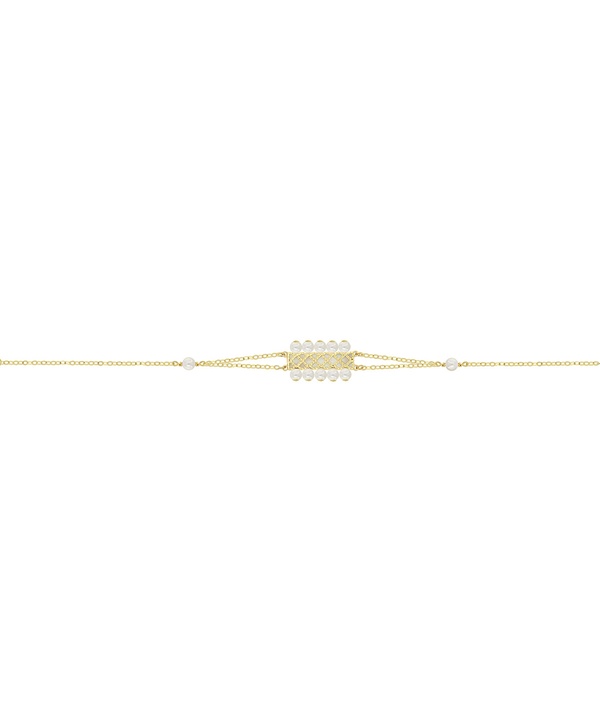Arabiya 18k Yellow Gold Bracelet With Blue And White Mother Of Pearl And White Freshwater Pearl