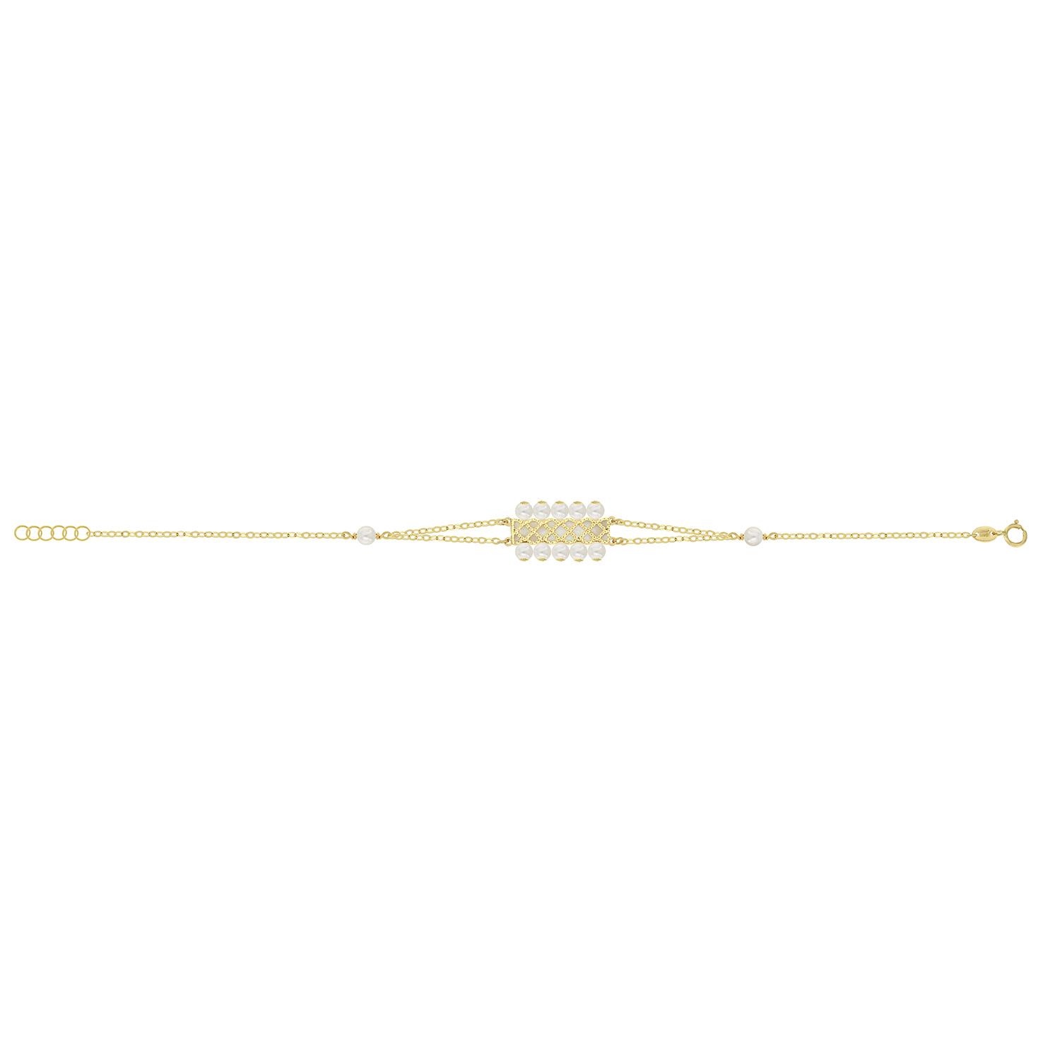 Arabiya 18K Yellow Gold Bracelet With Blue And White Mother Of Pearl And White Freshwater Pearl