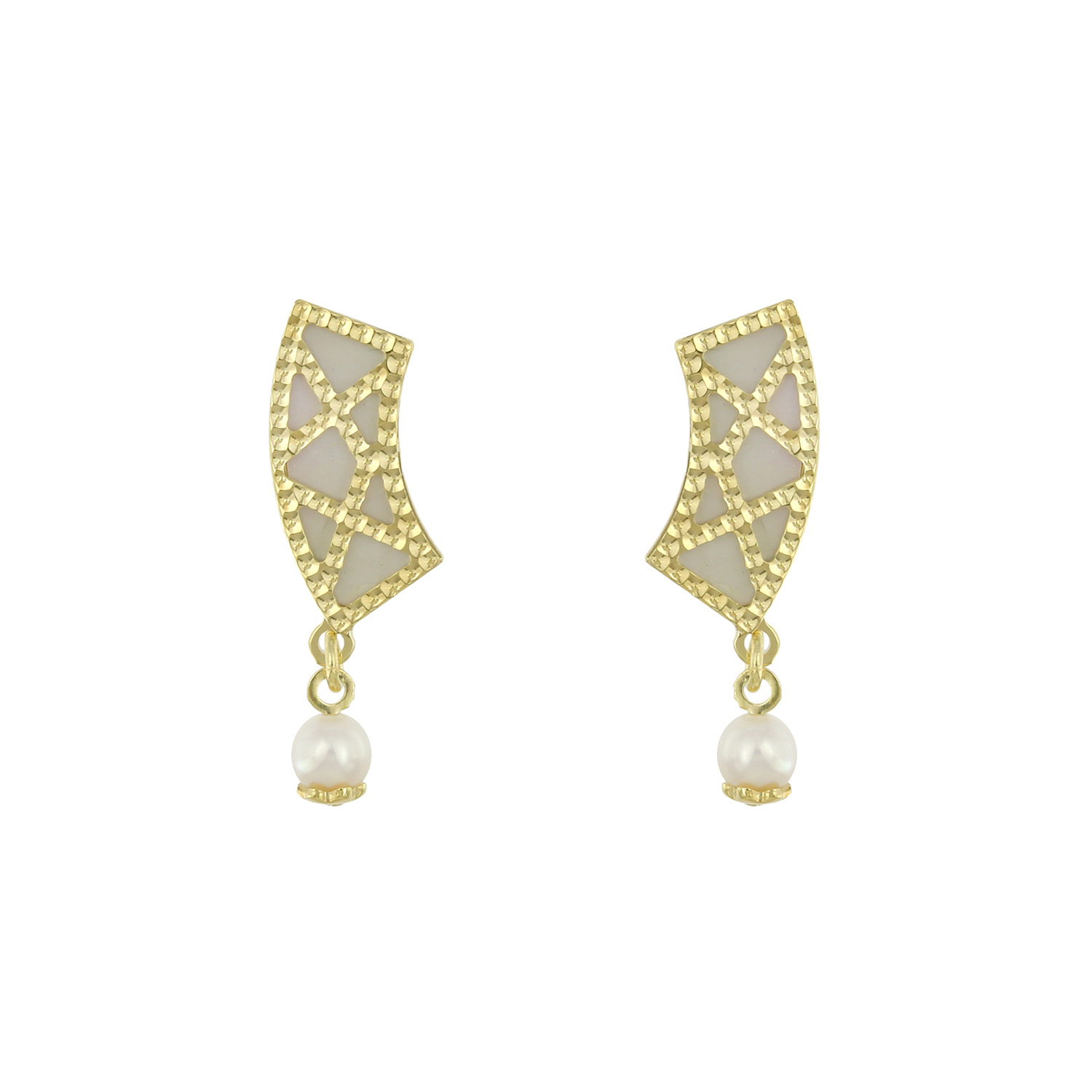 Arabiya 18K Yellow Gold Earrings With White Mother Of Pearl And White Freshwater Pearl