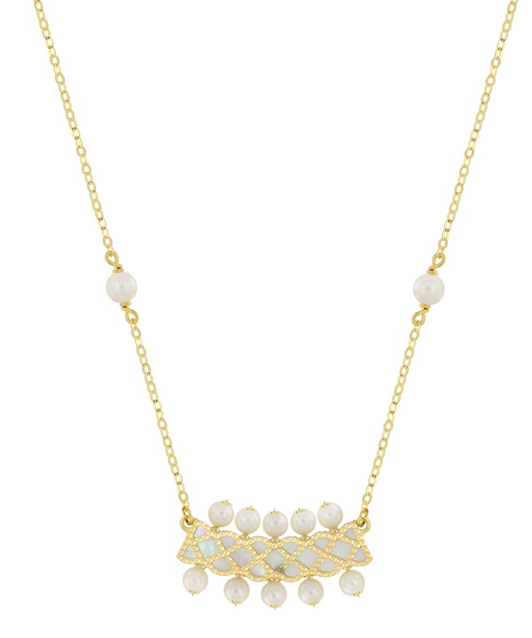 Arabiya 18K Yellow Gold Necklace With Blue And White Mother Of Pearl And White Freshwater Pearl
