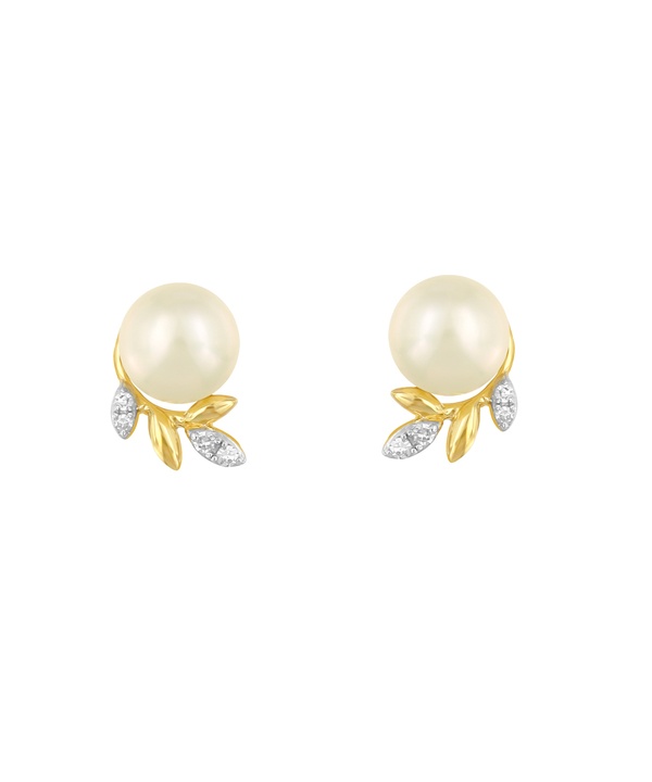 Cadeau 18k Yellow Gold Pearl And Diamond Earrings