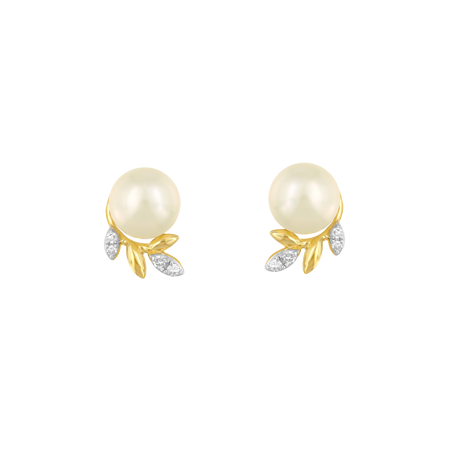 Cadeau 18k Yellow Gold Pearl And Diamond Earrings