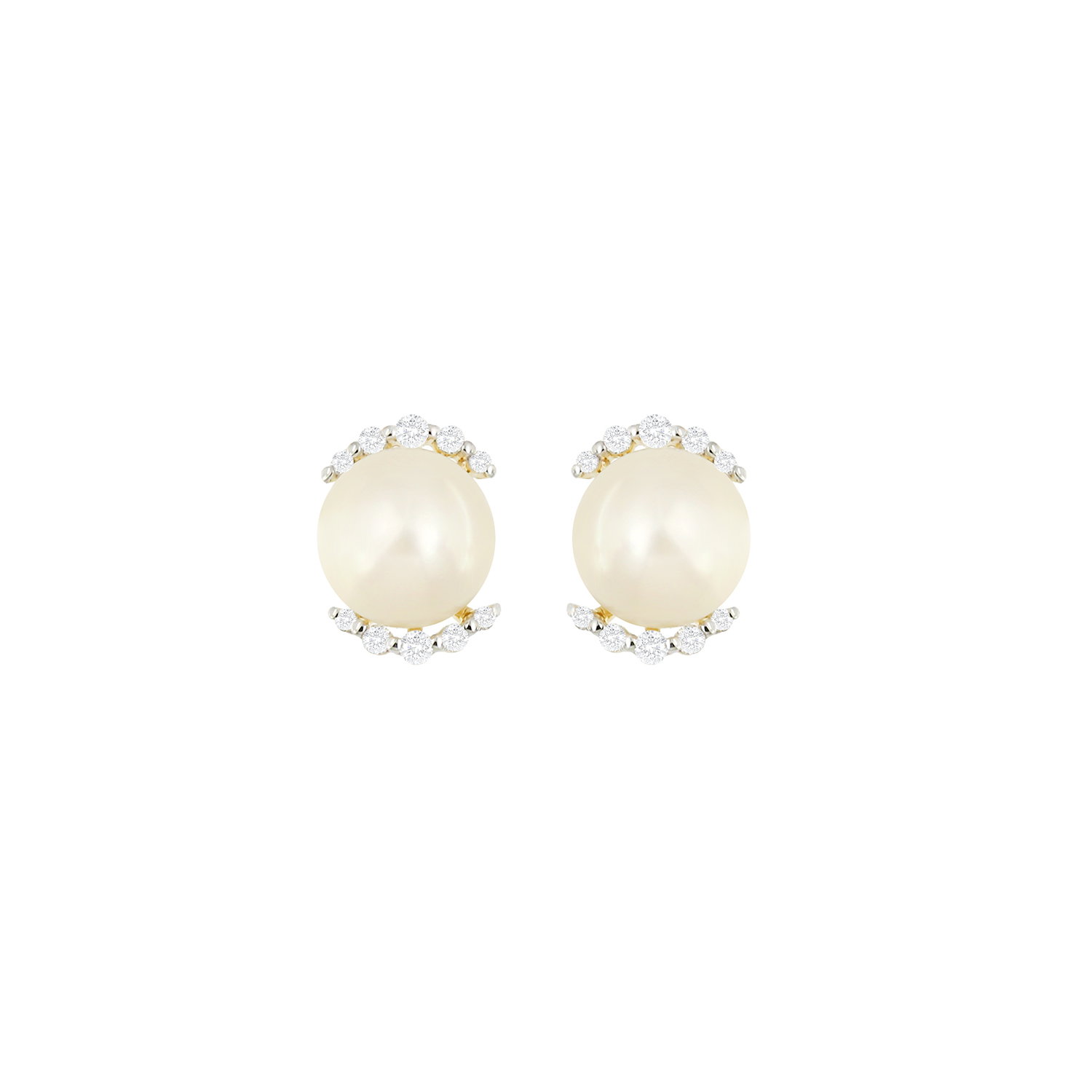 Cadeau 18k Yellow Gold Pearl And Diamond Earrings