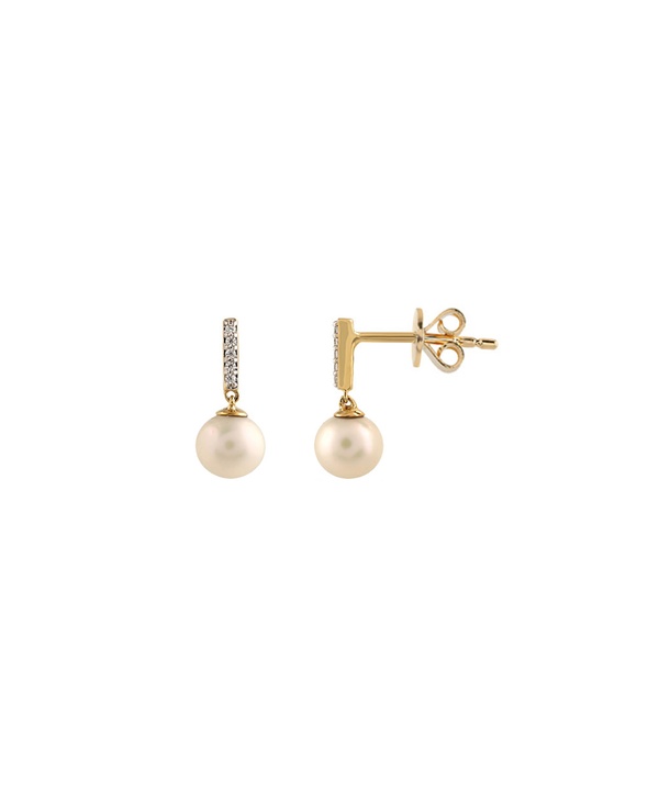 Cadeau 18K Yellow Gold Pearl And Diamond Earrings