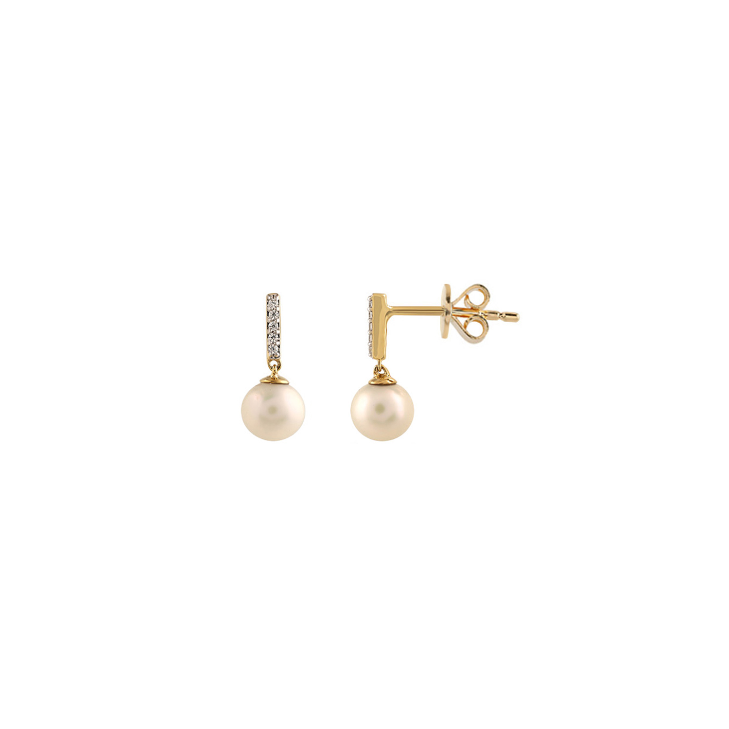 Cadeau 18k Yellow Gold Pearl And Diamond Earrings