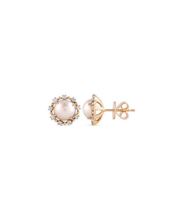 Cadeau 18K Yellow Gold Pearl And Diamond Earrings