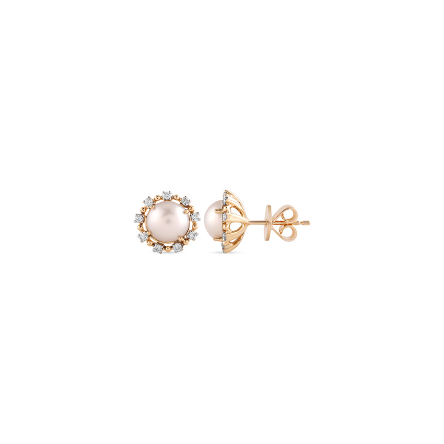 Cadeau 18k Yellow Gold Pearl And Diamond Earrings